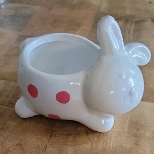 White Bunny Planter with Pink Polka Dots